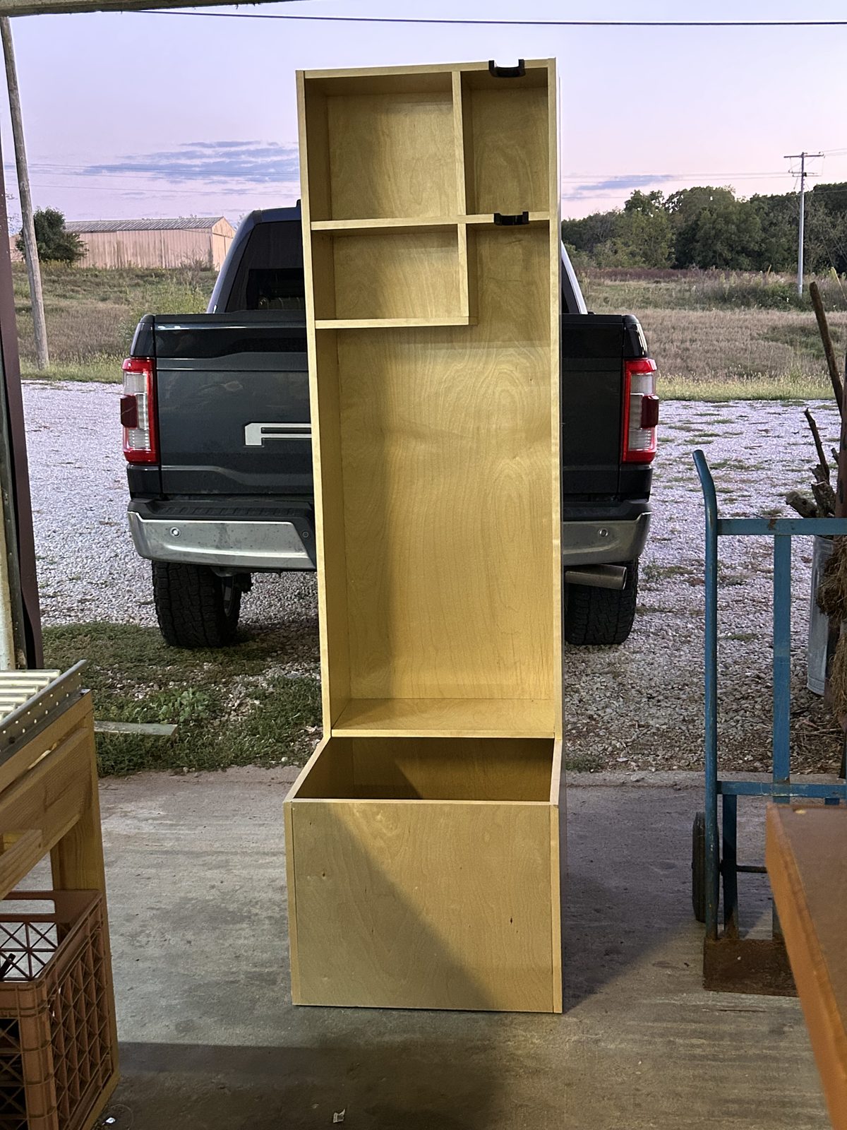 Initial prototype locker standing outside the shop