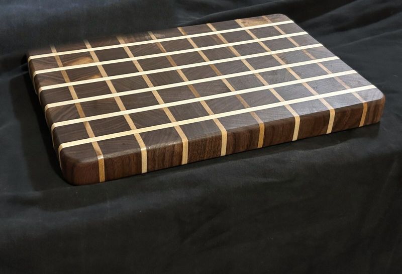 End-grain walnut and maple cutting board, grid pattern